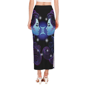 Dark Gemini Zodiac Sign Print Side Slit Maxi Skirt