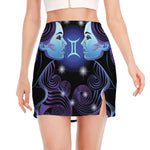 Dark Gemini Zodiac Sign Print Side Slit Mini Skirt