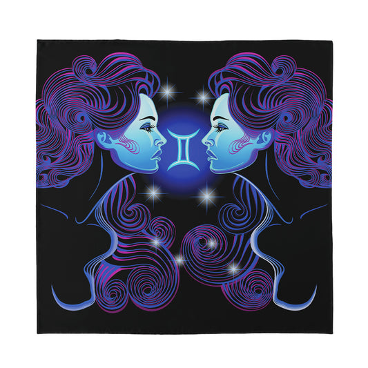 Dark Gemini Zodiac Sign Print Silk Bandana
