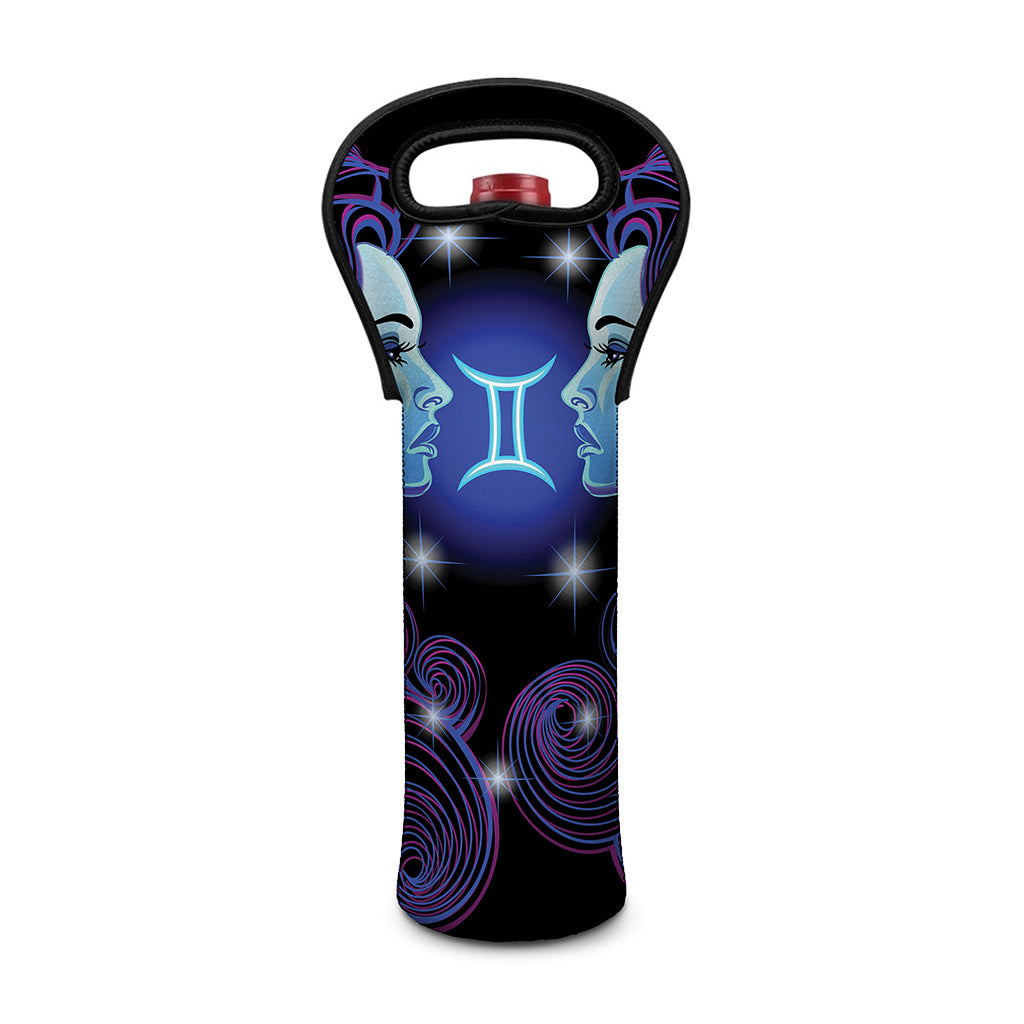 Dark Gemini Zodiac Sign Print Single Neoprene Wine Tote