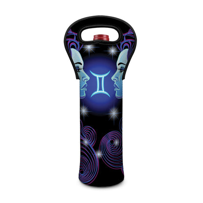 Dark Gemini Zodiac Sign Print Single Neoprene Wine Tote