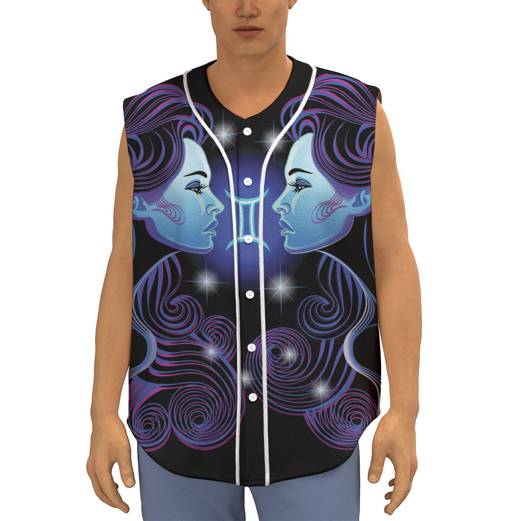 Dark Gemini Zodiac Sign Print Sleeveless Baseball Jersey
