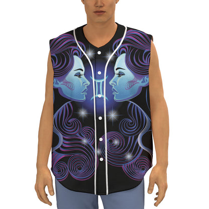 Dark Gemini Zodiac Sign Print Sleeveless Baseball Jersey