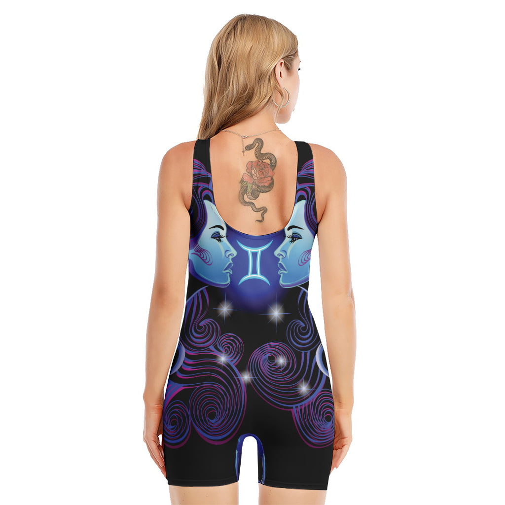 Dark Gemini Zodiac Sign Print Sleeveless One Piece Swimsuit