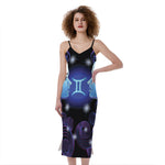Dark Gemini Zodiac Sign Print Slim Fit Midi Cami Dress