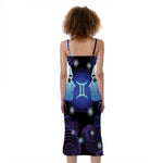 Dark Gemini Zodiac Sign Print Slim Fit Midi Cami Dress