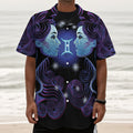 Dark Gemini Zodiac Sign Print Textured Short Sleeve Shirt