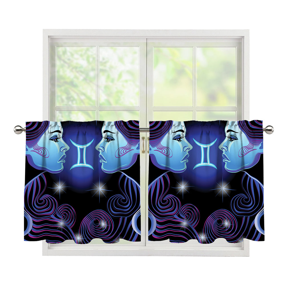 Dark Gemini Zodiac Sign Print Tier Curtains