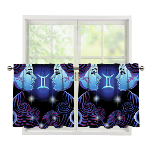 Dark Gemini Zodiac Sign Print Tier Curtains