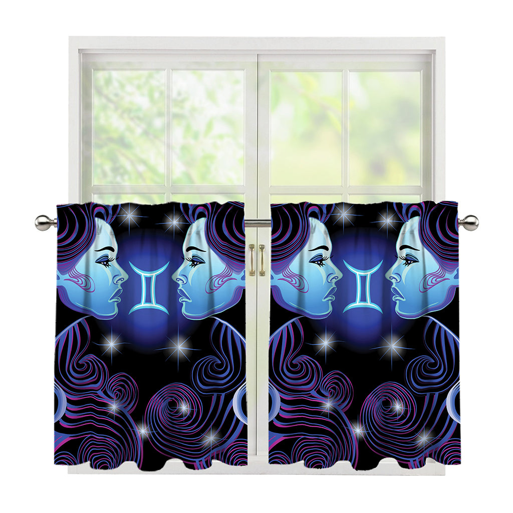 Dark Gemini Zodiac Sign Print Tier Curtains