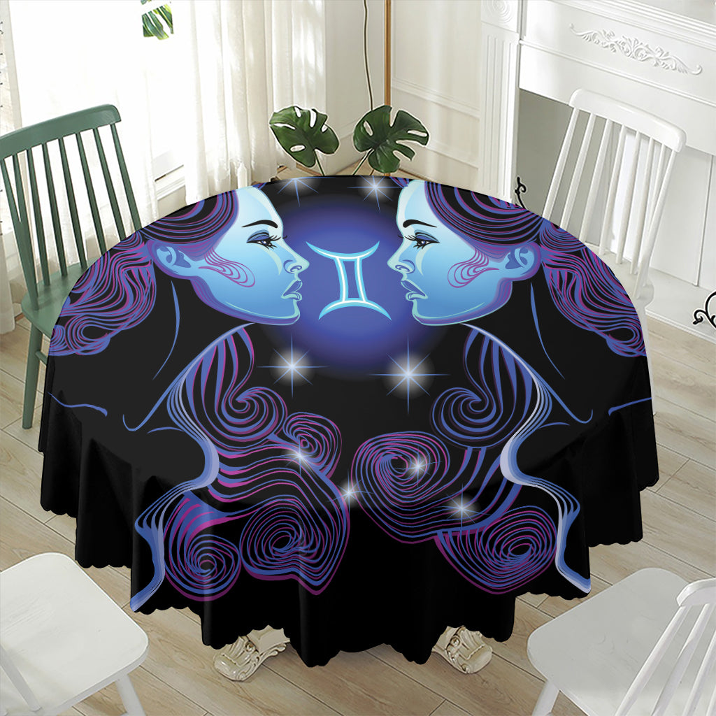 Dark Gemini Zodiac Sign Print Waterproof Round Tablecloth