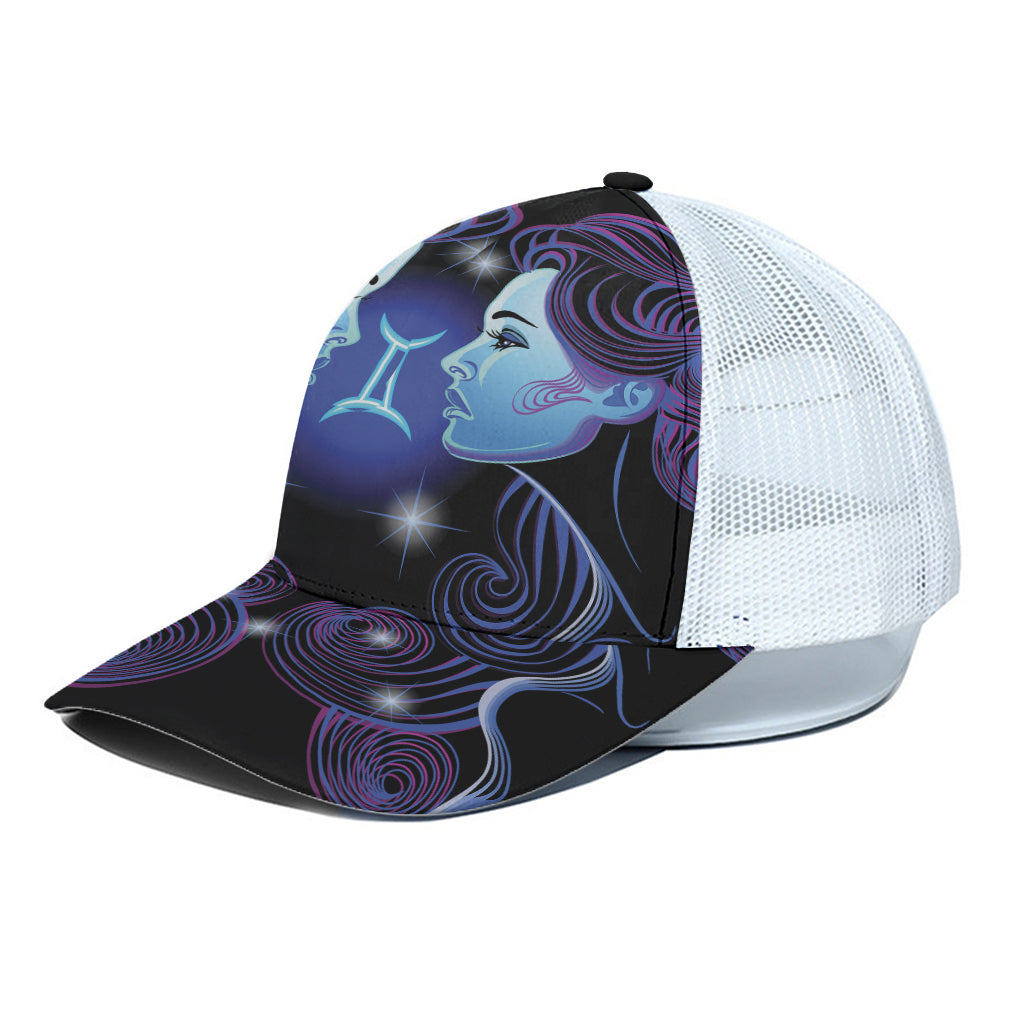 Dark Gemini Zodiac Sign Print White Mesh Trucker Cap