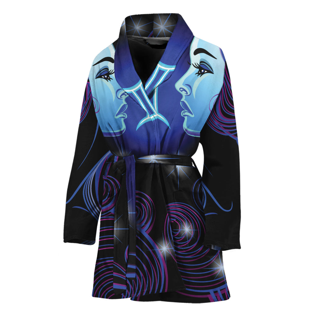 Dark Gemini Zodiac Sign Print Women's Bathrobe