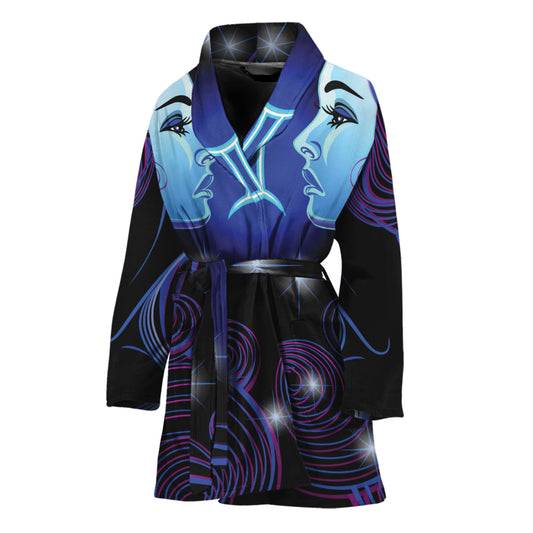 Dark Gemini Zodiac Sign Print Women's Bathrobe