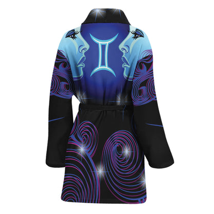Dark Gemini Zodiac Sign Print Women's Bathrobe