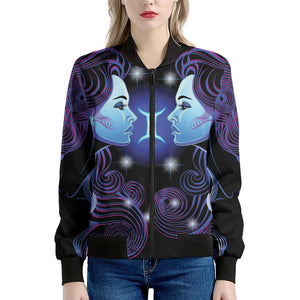 Dark Gemini Zodiac Sign Print Women's Bomber Jacket