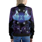 Dark Gemini Zodiac Sign Print Women's Bomber Jacket