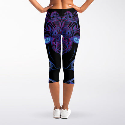 Dark Gemini Zodiac Sign Print Women's Capri Leggings
