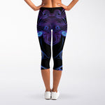 Dark Gemini Zodiac Sign Print Women's Capri Leggings