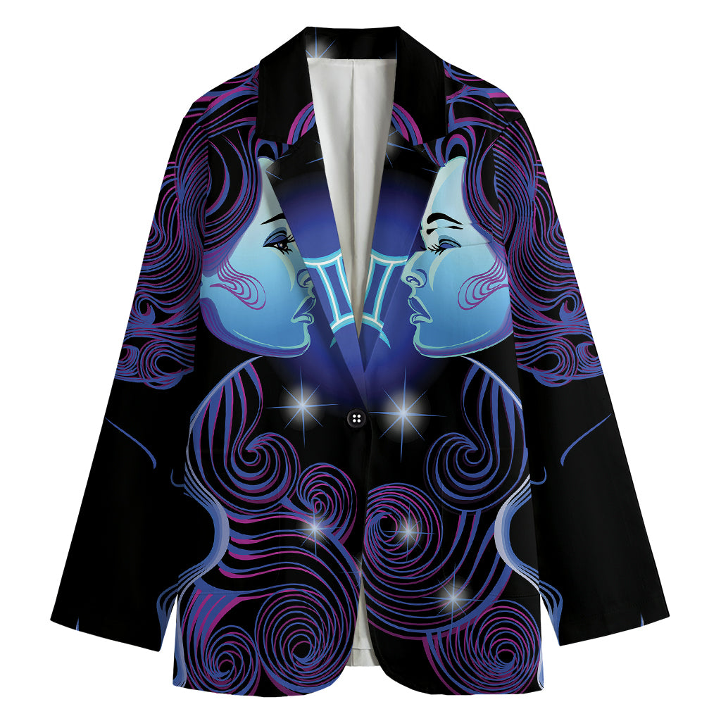 Dark Gemini Zodiac Sign Print Women's Cotton Blazer