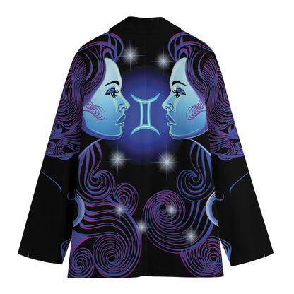Dark Gemini Zodiac Sign Print Women's Cotton Blazer