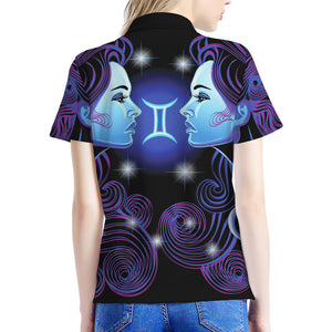 Dark Gemini Zodiac Sign Print Women's Polo Shirt