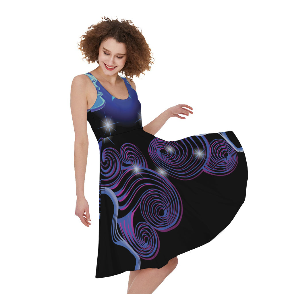 Dark Gemini Zodiac Sign Print Women's Sleeveless Dress