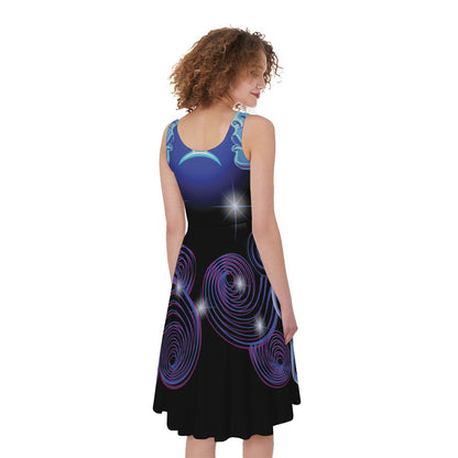 Dark Gemini Zodiac Sign Print Women's Sleeveless Dress