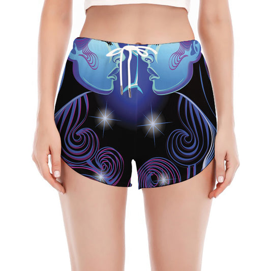 Dark Gemini Zodiac Sign Print Women's Split Running Shorts