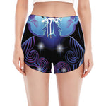 Dark Gemini Zodiac Sign Print Women's Split Running Shorts
