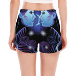 Dark Gemini Zodiac Sign Print Women's Split Running Shorts