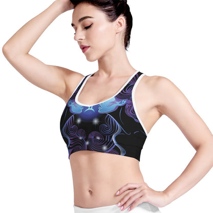 Dark Gemini Zodiac Sign Print Women's Sports Bra