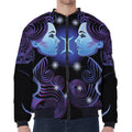 Dark Gemini Zodiac Sign Print Zip Sleeve Bomber Jacket