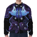 Dark Gemini Zodiac Sign Print Zip Sleeve Bomber Jacket