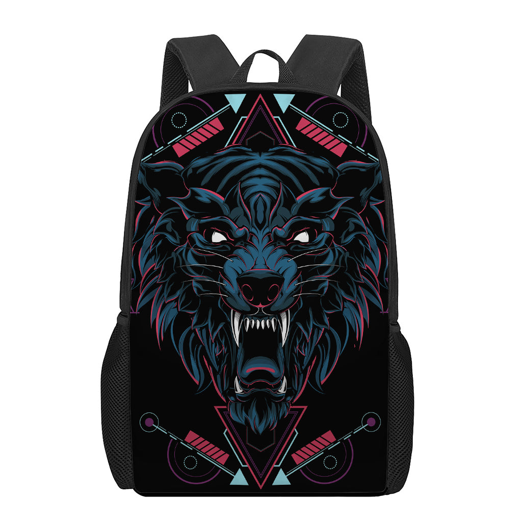 Dark Geometric Wolf Print 17 Inch Backpack