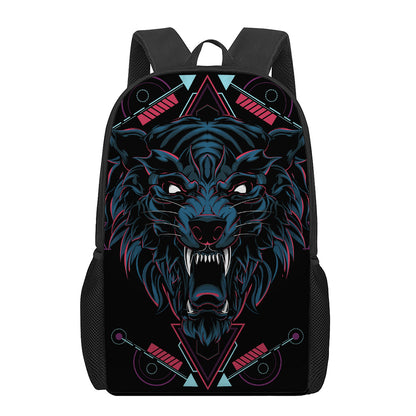 Dark Geometric Wolf Print 17 Inch Backpack