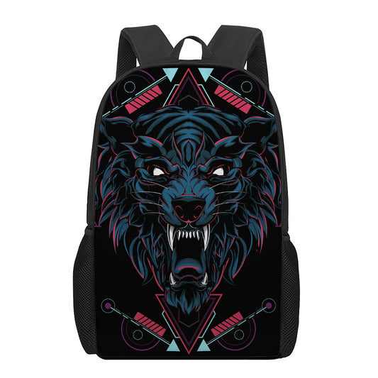Dark Geometric Wolf Print 17 Inch Backpack