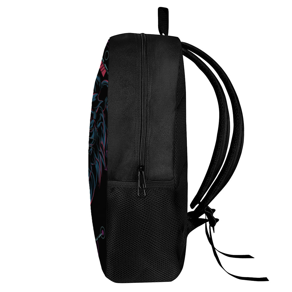 Dark Geometric Wolf Print 17 Inch Backpack