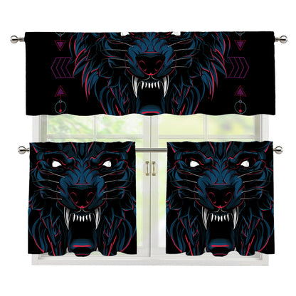 Dark Geometric Wolf Print 3 Piece Kitchen Curtains