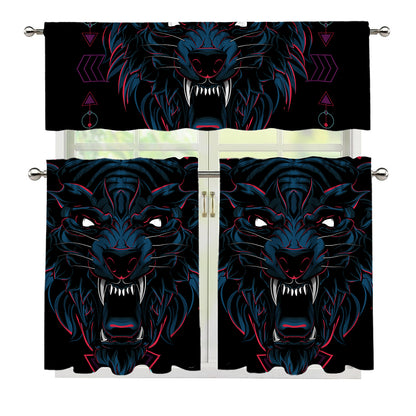 Dark Geometric Wolf Print 3 Piece Kitchen Curtains