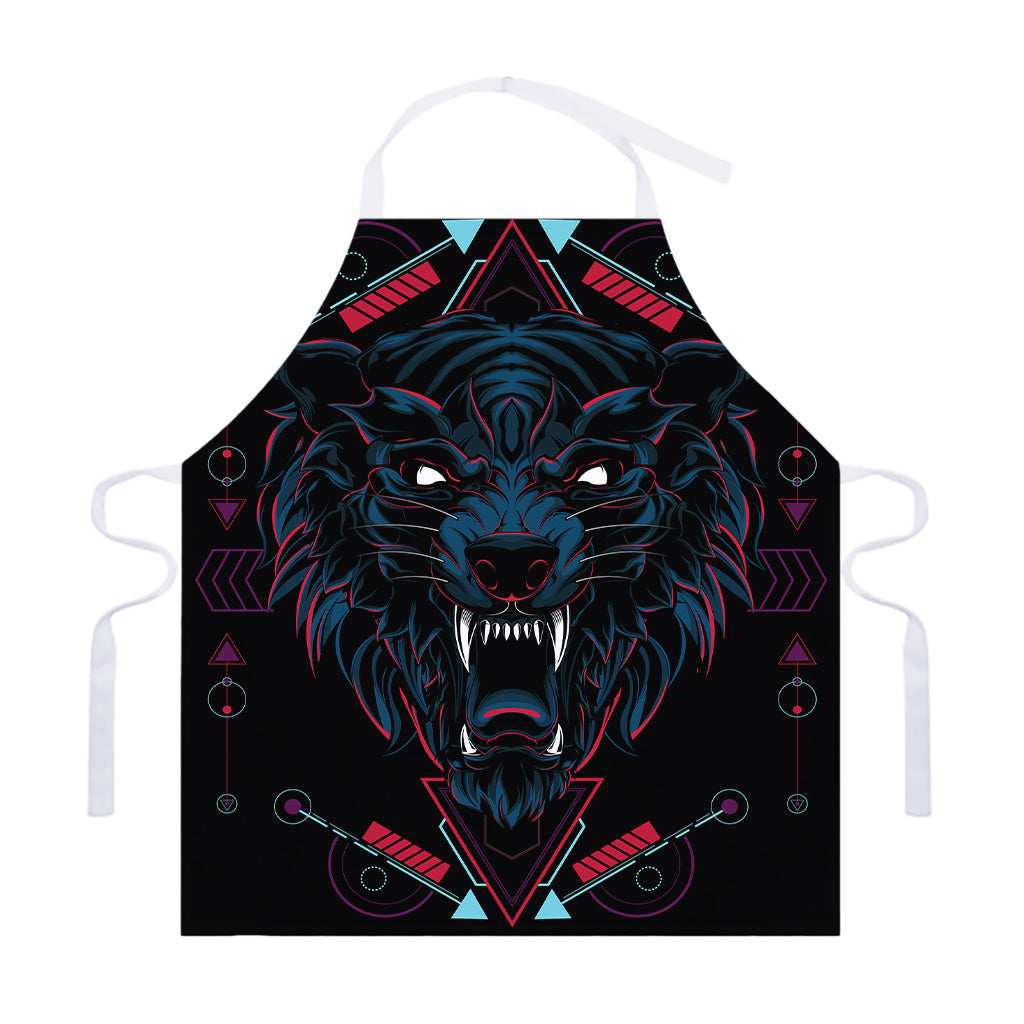 Dark Geometric Wolf Print Adjustable Apron