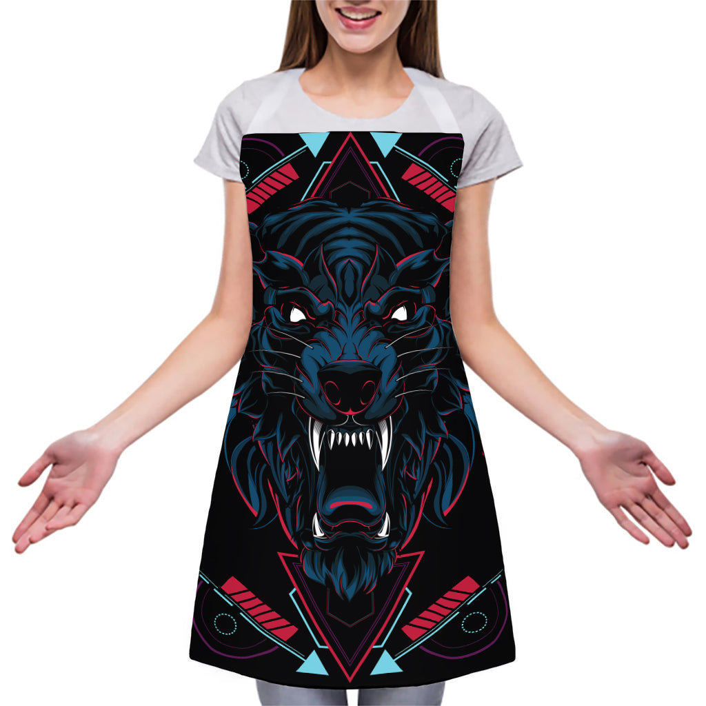 Dark Geometric Wolf Print Adjustable Apron