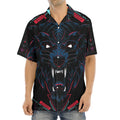 Dark Geometric Wolf Print Aloha Shirt