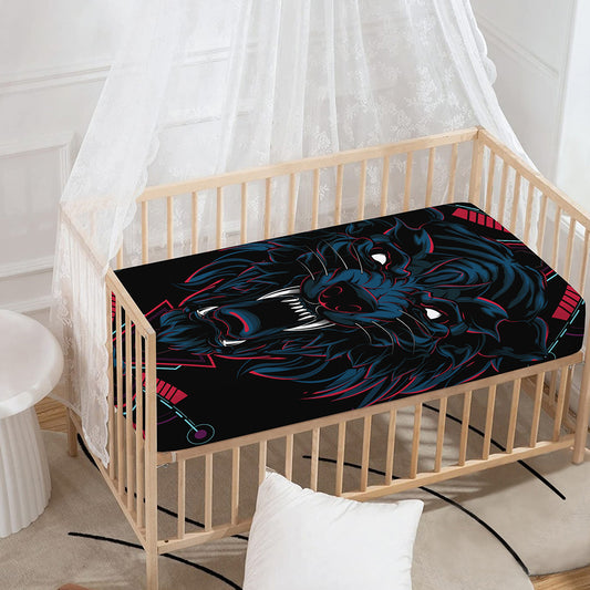 Dark Geometric Wolf Print Baby Crib Sheet