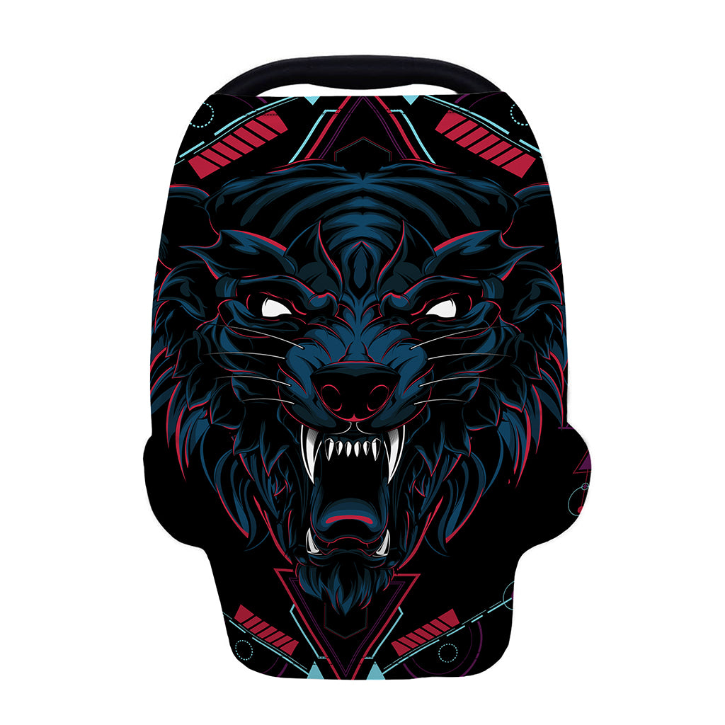 Dark Geometric Wolf Print Baby Seat Cover