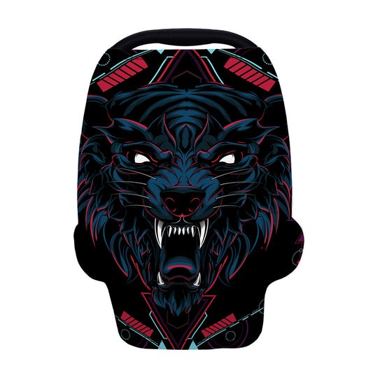 Dark Geometric Wolf Print Baby Seat Cover