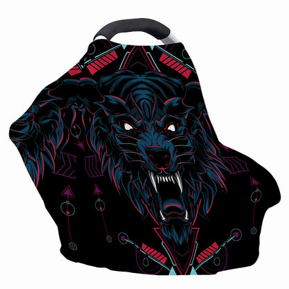 Dark Geometric Wolf Print Baby Seat Cover