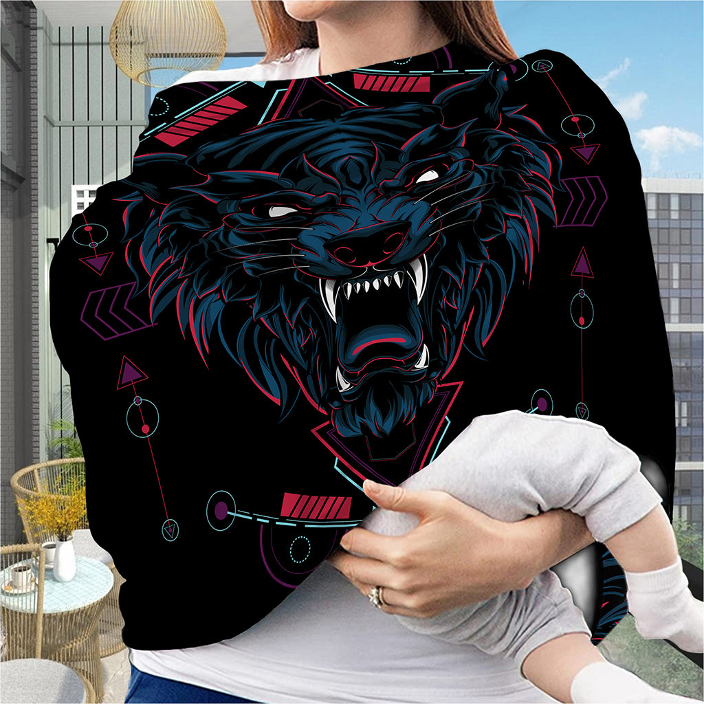 Dark Geometric Wolf Print Baby Seat Cover