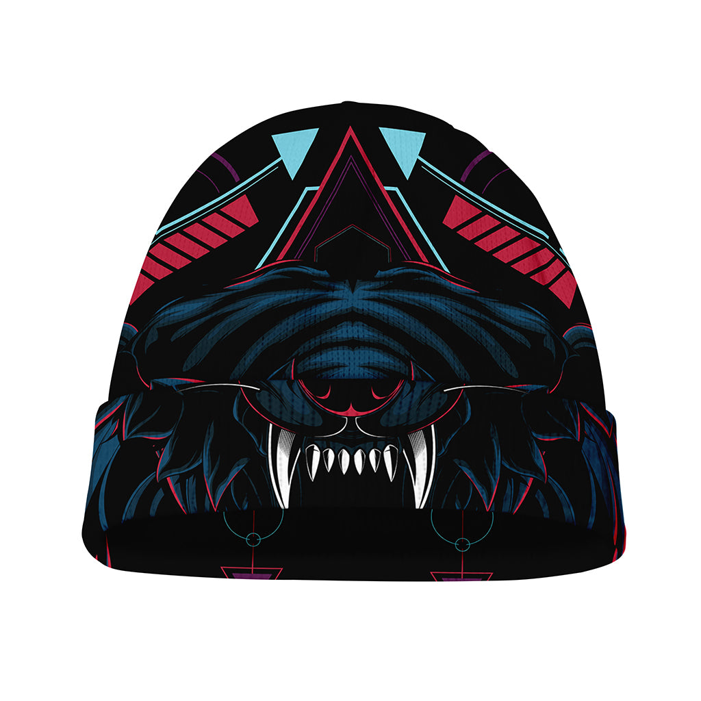 Dark Geometric Wolf Print Beanie