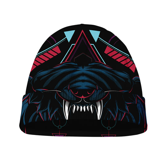 Dark Geometric Wolf Print Beanie